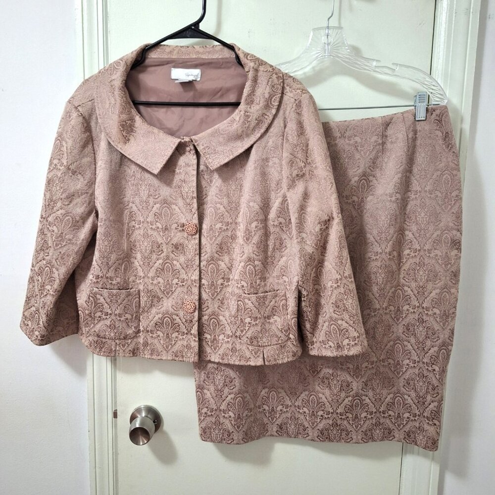 Spiegel Damask 2PC Jacket/Skirt Suit Dusky Rose Size 18